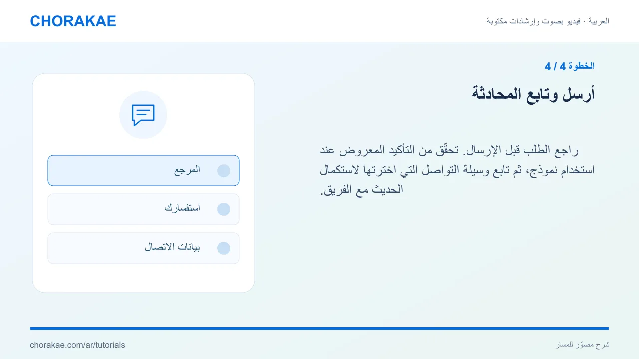 الخطوة 4 — أرسل وتابع المحادثة